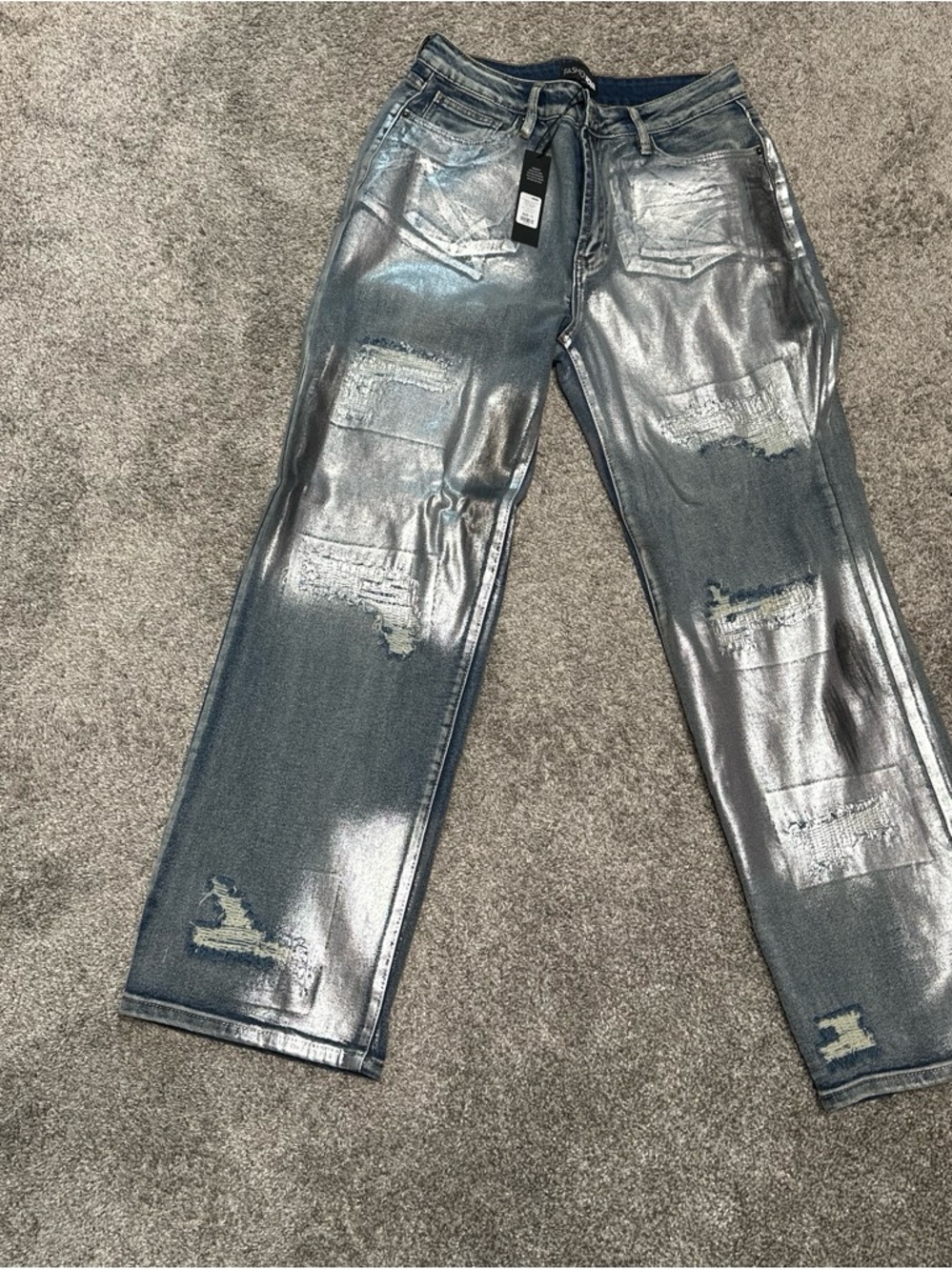Metallic Silver Distressed Men's Jeans